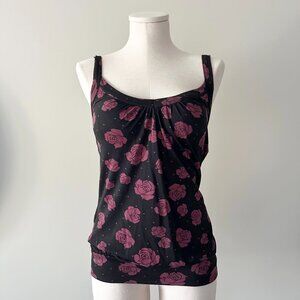 Aritzia Talula Roses Floral Tank Top Black Womens Size XS Y2K